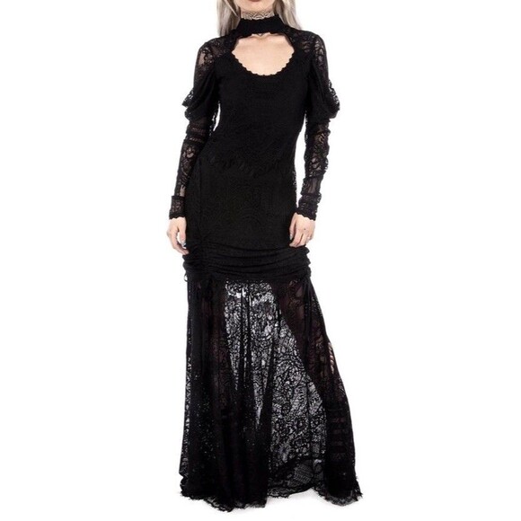 Killstar Morte Mistress Maxi Dress Gothic Lace Morticia Adams Vamp Sz XL - Picture 1 of 14